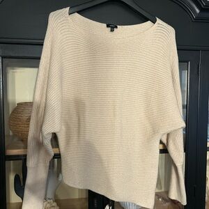 Express Cream Ribbed Scoopneck Pullover